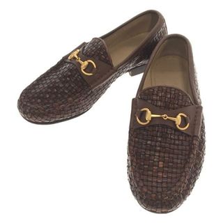 グッチ(Gucci)のGUCCI / グッチ | 編み込み レザー ホースビット ローファー | 36 1/2 | ブラウン | レディース(ブーツ)