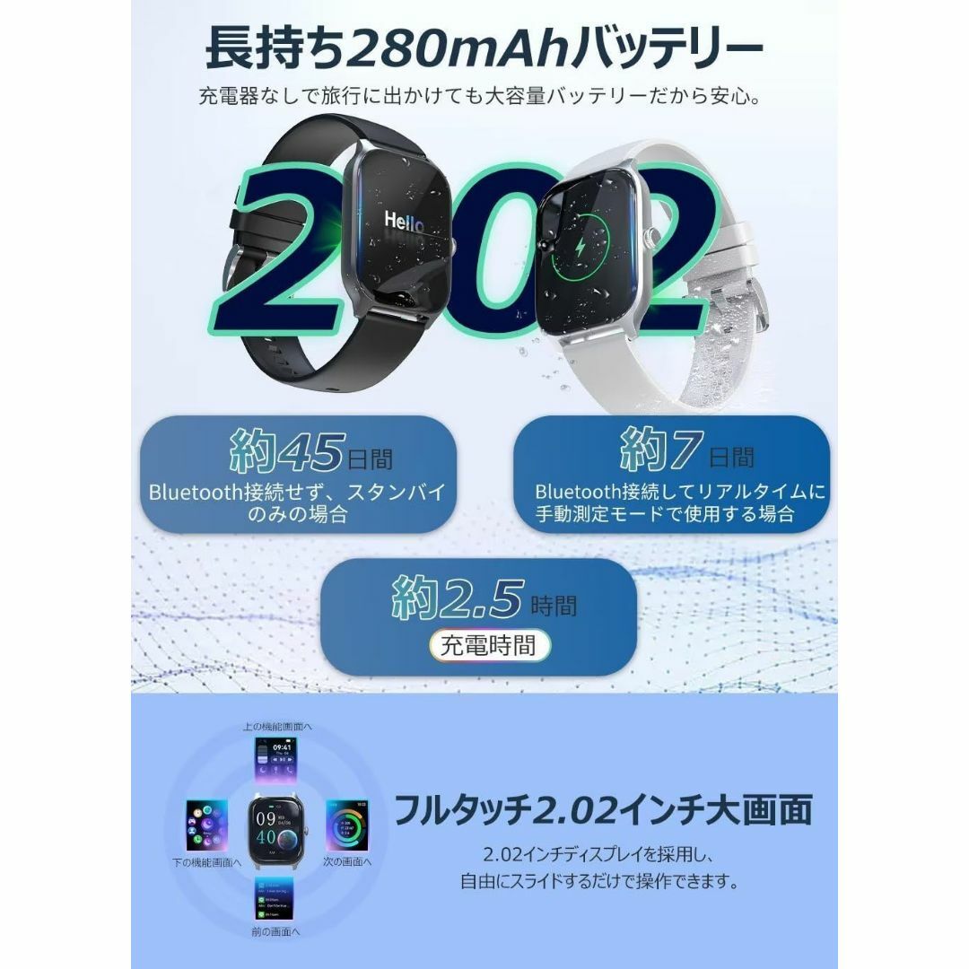 ファッション小物スマートウォッチ Bluetooth5.3 【2023業界新登場】 2.02イン