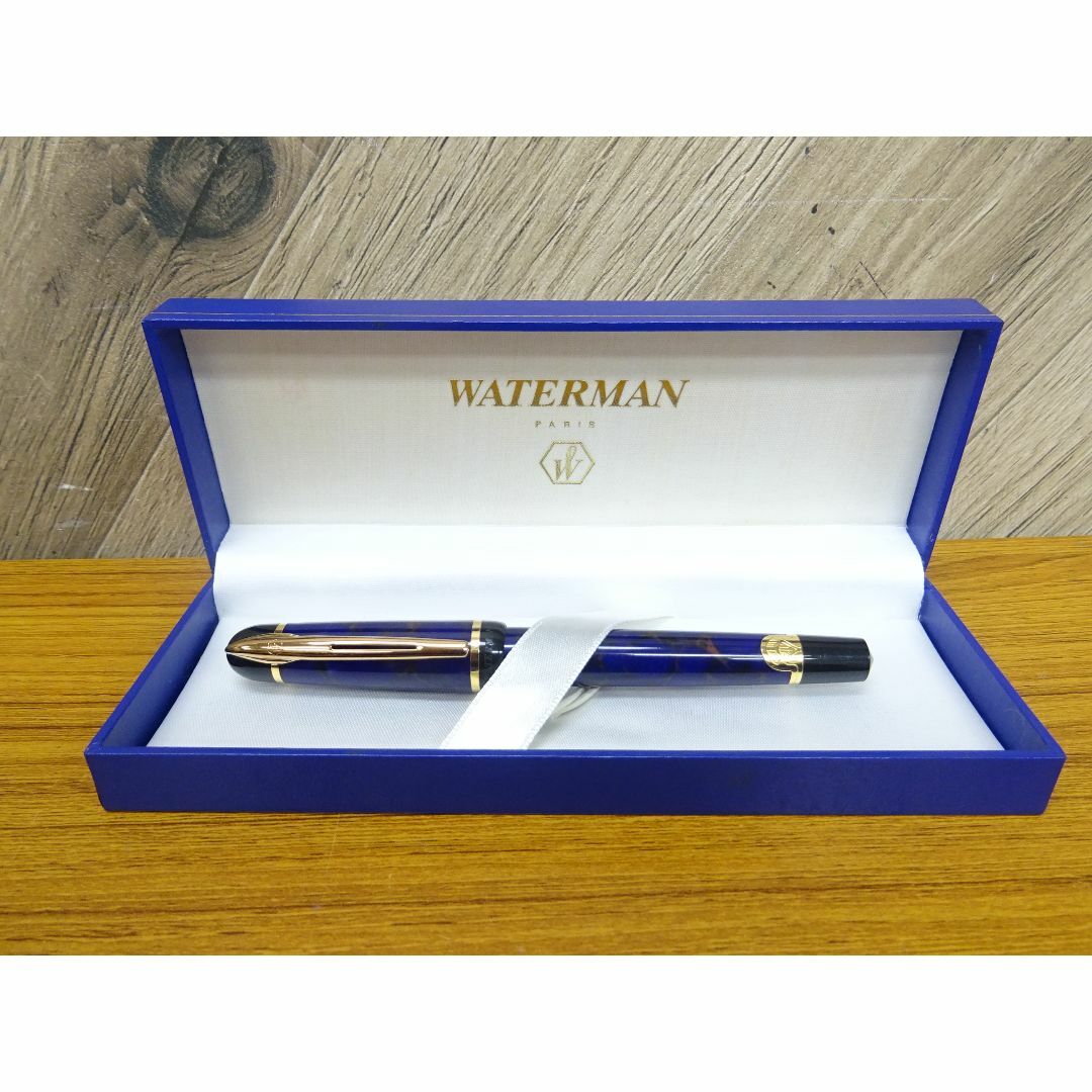 Waterman(ウォーターマン)のK浦006/ ウォーターマン 万年筆 マーブル ブルー ペン先 F 箱付 インテリア/住まい/日用品の文房具(ペン/マーカー)の商品写真