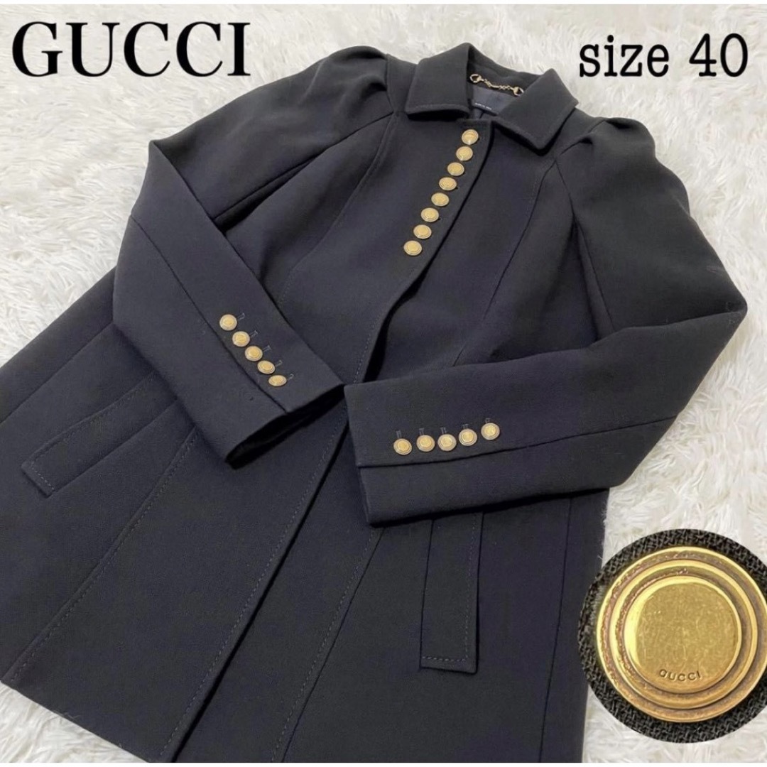 Gucci - 美品 GUCCI パフショルダーウールコート ブラック 裏地シルク