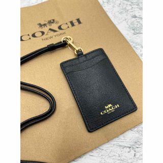 コーチ(COACH)のコーチ クロスグレイン ランヤード IDケース ブラック(パスケース/IDカードホルダー)