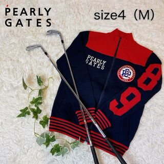 パーリーゲイツ(PEARLY GATES)のパーリーゲイツ 秋冬ゴルフ 胸ワッペン ニットジャケット ネイビー  M (ウエア)