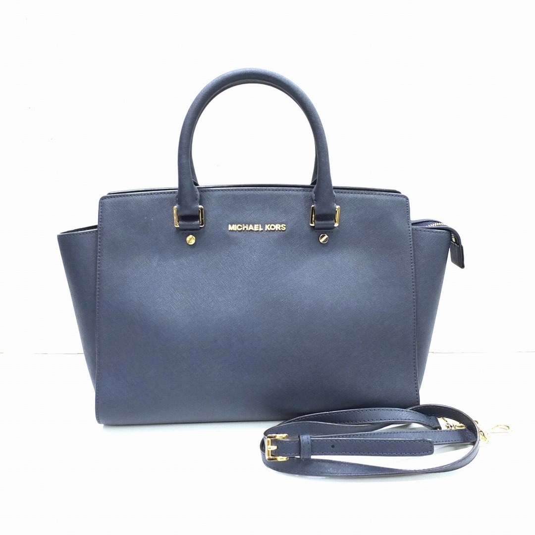 Michael Kors(マイケルコース)のMICHAEL KORS マイケルコース レザー 2WAY バッグ ネイビー トートバッグ ショルダーバッグ ブルー【中古】JA-18314 レディースのバッグ(トートバッグ)の商品写真