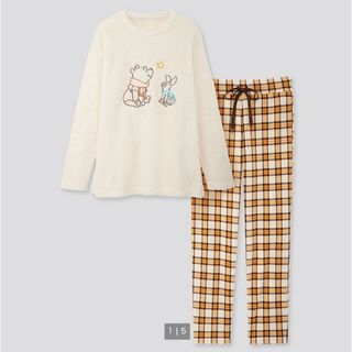 ユニクロ(UNIQLO)のディズニー ホリデー コレクション フリースセット（プー・長袖）Ｍサイズ(ルームウェア)