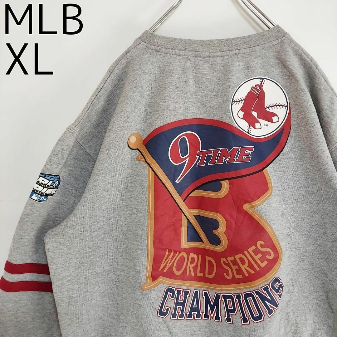 MLB(メジャーリーグベースボール)のMLB ボストンレッドソックス グレー 両面プリントスウェット XL 古着 その他のその他(その他)の商品写真