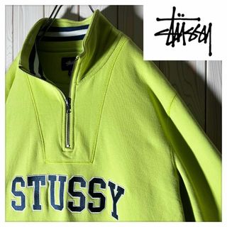 ステューシー(STUSSY)の【美品 M】ステューシー 刺繍ロゴ リブライン ハーフジップ スウェット(スウェット)