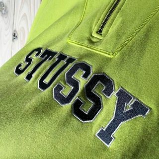 STUSSY - 【美品 M】ステューシー 刺繍ロゴ リブライン ハーフジップ