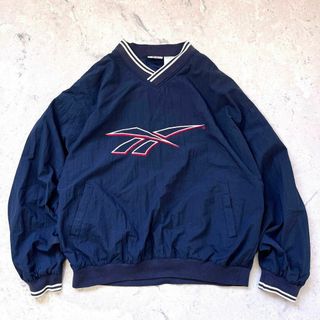 リーボック(Reebok)の【90s当時物】リーボック 刺繍ロゴ ナイロンピステ ゲームシャツ ネイビー(ナイロンジャケット)