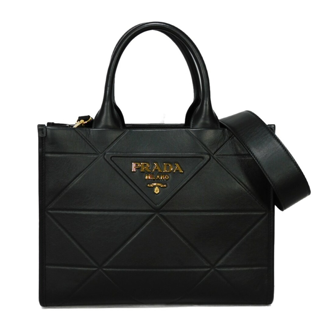 PRADA プラダ シンボル トップステッチ レザー スモール バッグ トライアングル エンボス ブラック ゴールド 2WAY ショルダーバッグ ロゴ  メタル ネロ ハンドバッグ 1BA379 | フリマアプリ ラクマ