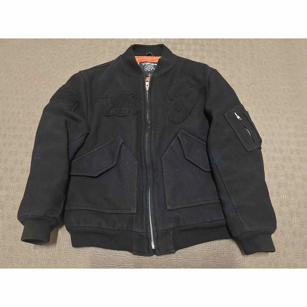 STUSSY - 00s USA製 OLD STUSSY ウール MA-1 L スカルワッペンの STUSSY - 00s USA製 OLD STUSSY ウール MA-1 L スカルワッペンの
