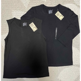 ムジルシリョウヒン(MUJI (無印良品))の新品未使用 無印2点セット 7分袖Tシャツ・タンクトップ L 黒(Tシャツ(長袖/七分))
