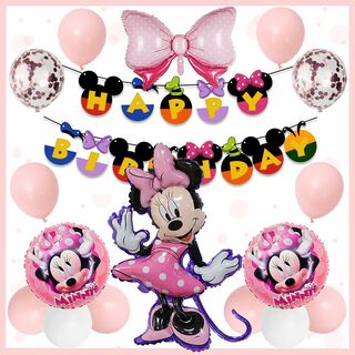 ミニー 風船 パーティー バルーン 誕生日 お祝い ピンク×HBカラフル(ウェルカムボード)