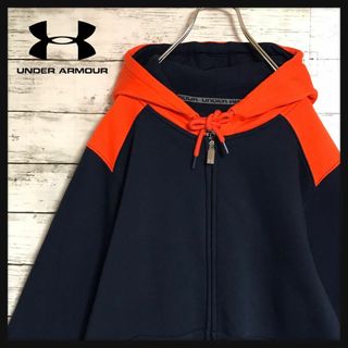 アンダーアーマー(UNDER ARMOUR)の【美品】アンダーアーマー　刺繍ロゴ入りジップパーカー　裏起毛　A814(パーカー)