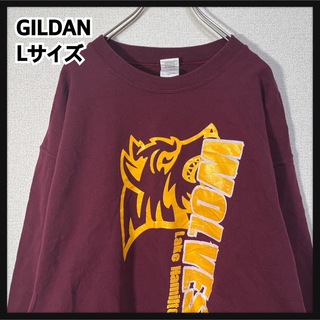 ギルタン(GILDAN)の【ギルダン】スウェット　オオカミ　アニマル　カレッジロゴ　ワインレッド黄色99(スウェット)