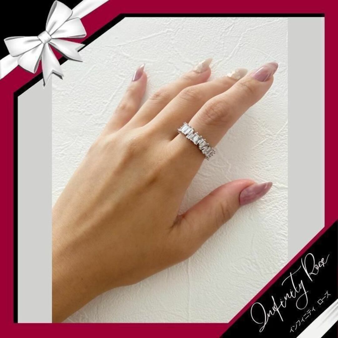 （R002PC）14号 ピンク×クリアスクエアクリスタルリング　爪留め指輪 レディースのアクセサリー(リング(指輪))の商品写真