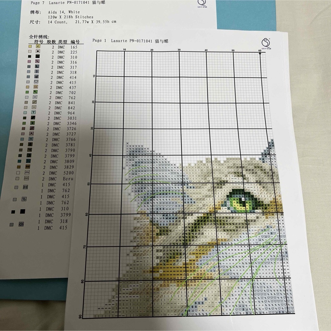 クロスステッチキット　猫　蝶　14カウント ハンドメイドの素材/材料(生地/糸)の商品写真