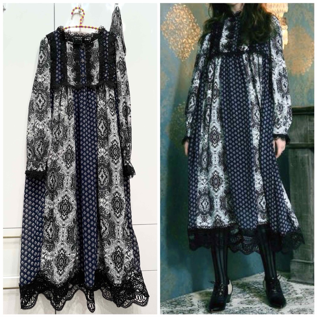 osharewalker(オシャレウォーカー)のオシャレウォーカー/Plum＊クロシェレース♡シフォンヨークワンピースB レディースのワンピース(ロングワンピース/マキシワンピース)の商品写真