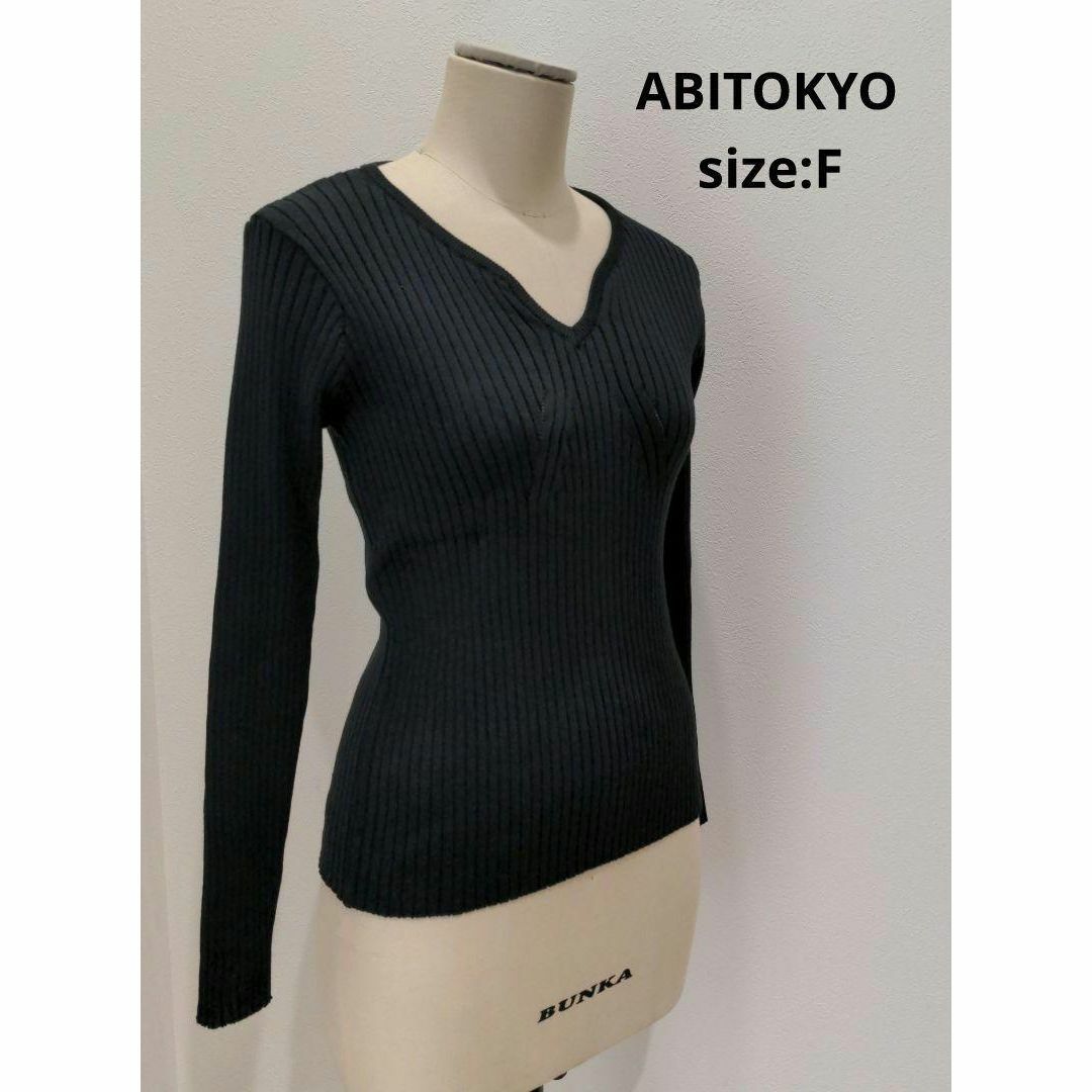 ABITOKYO(アビトーキョー)のアビトーキョー ABITOKYO Vネックミドル丈リブニット トップス ブラック レディースのトップス(ニット/セーター)の商品写真