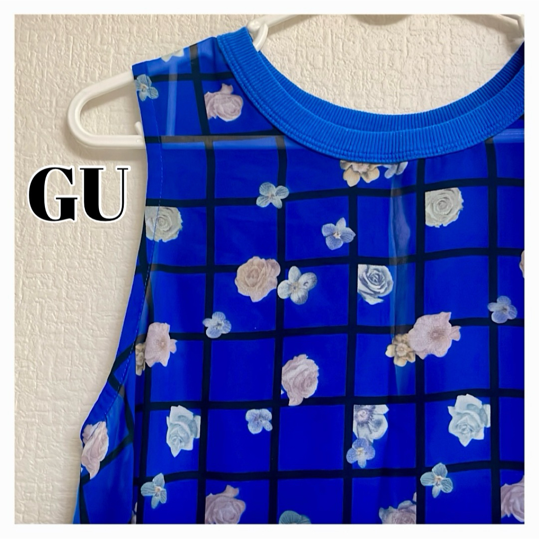 GU(ジーユー)のGU ジーユー　タンクトップ　ノースリーブ　花柄　トップス　M レディースのトップス(タンクトップ)の商品写真