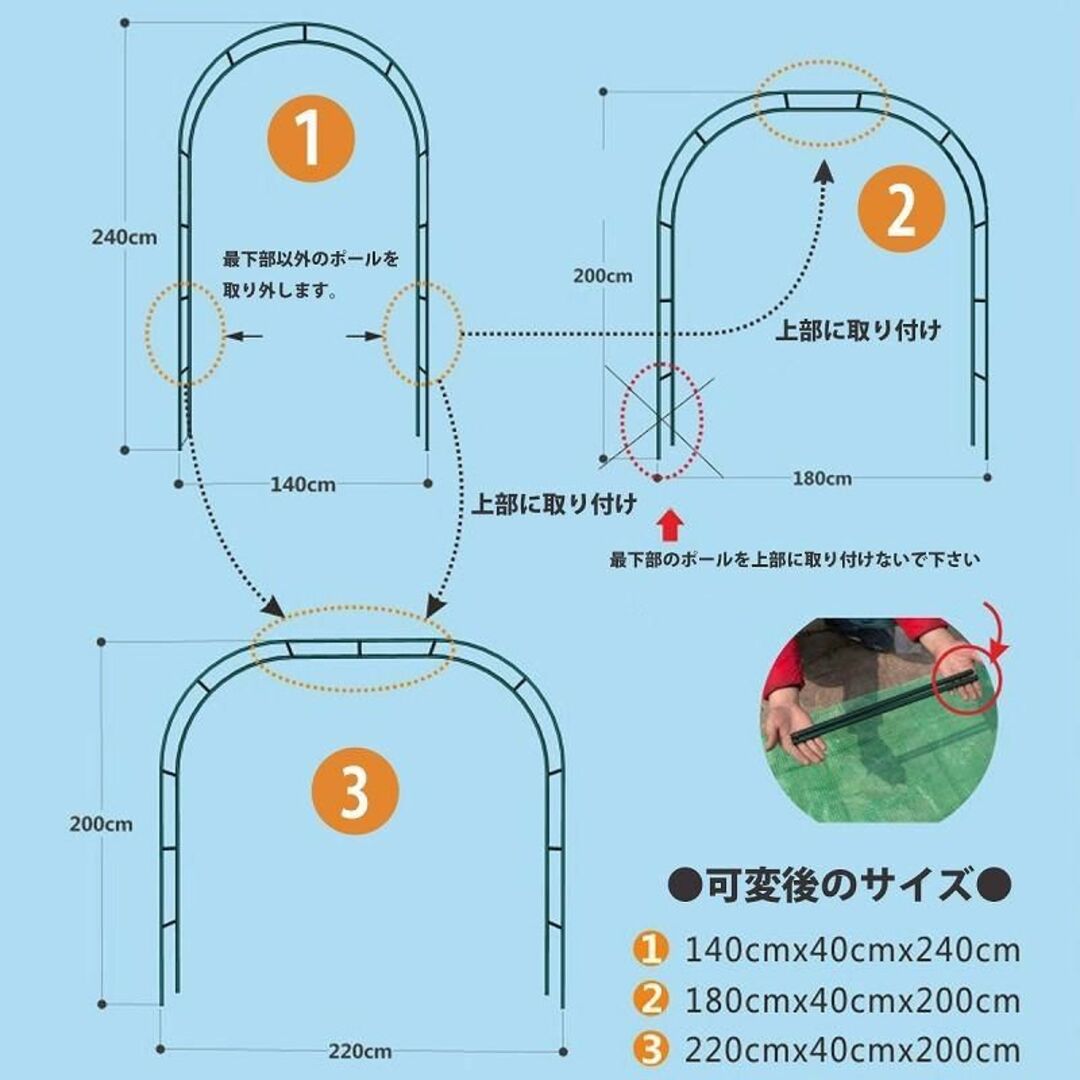 幅140×高さ240cm ガーデンアーチ バラアーチ おしゃれ GA-01GR インテリア/住まい/日用品のインテリア/住まい/日用品 その他(その他)の商品写真