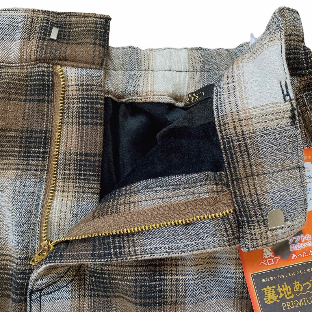 しまむら(シマムラ)のクロッシー 裏切地あったかプレミアムスカート　チェック柄　防寒　ブラウン　ベロア レディースのスカート(ロングスカート)の商品写真