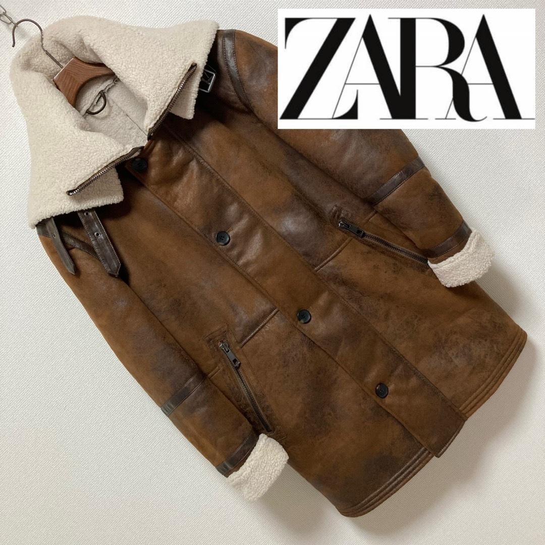 ZARA - 極美品□ZARA ザラ□フェイクムートン コート ロング丈 B-3 B-7