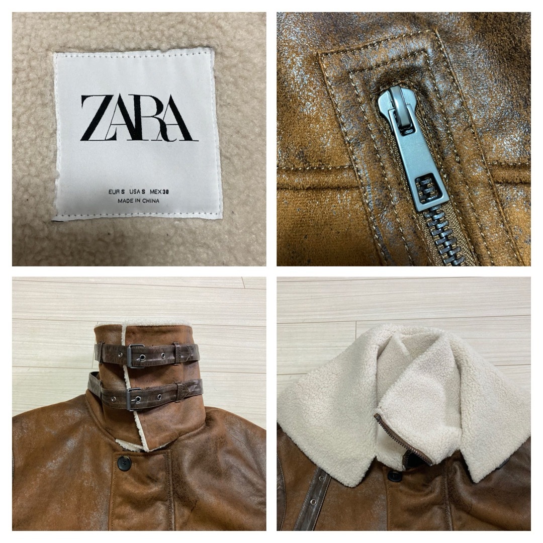 極美品 ZARA ザラ フェイクムートンジャケット Ｌサイズ グレー - アウター