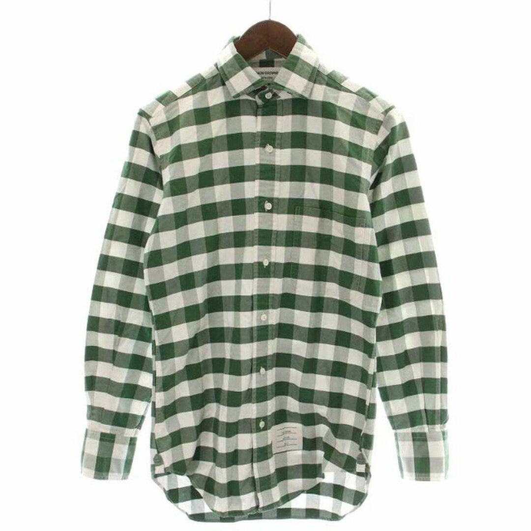 THOM BROWNE(トムブラウン)のTHOM BROWNE カジュアルシャツ チェック 長袖 0 XS 緑 白 メンズのトップス(シャツ)の商品写真
