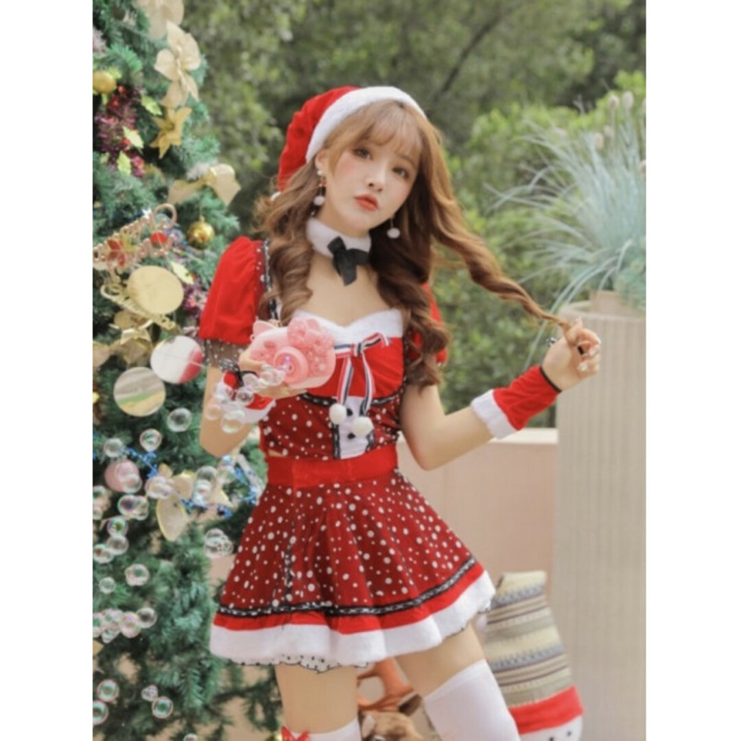 ドット柄 セットアップスカート サンタコス 最安値 可愛い クリスマス アイドル エンタメ/ホビーのコスプレ(衣装一式)の商品写真