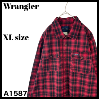 ラングラー(Wrangler)のUSA古着 ラングラー メンズ ネルシャツ チェック 長袖シャツ 赤 US/XL(シャツ)