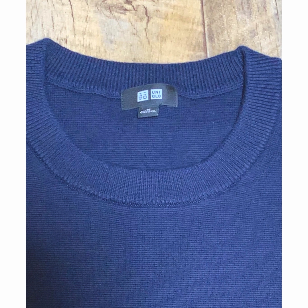 UNIQLO(ユニクロ)のUNIQLO 紺 綿ニット 未使用美品 M レディースのトップス(ニット/セーター)の商品写真