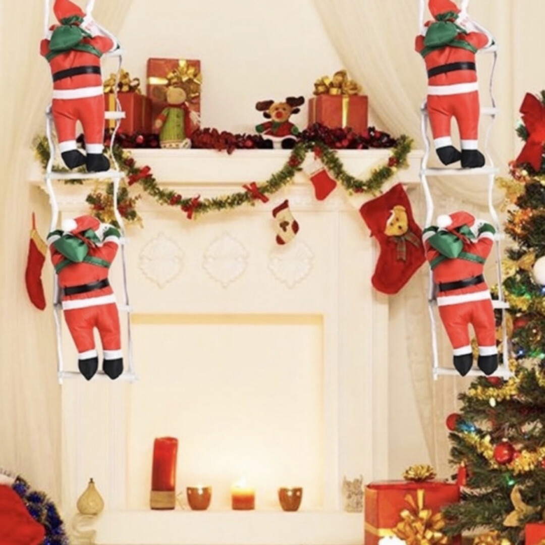 クリスマス オーナメント 装飾品 はしご サンタクロース 2人 インテリア 人気 インテリア/住まい/日用品のインテリア小物(ウェルカムボード)の商品写真