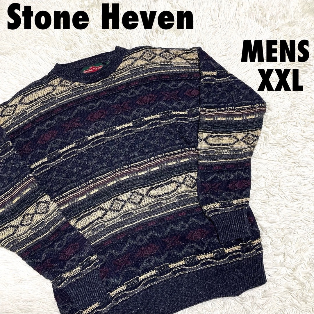 古着US　Stone Heven 3Dニット　セーター　メンズXXLサイズ相当