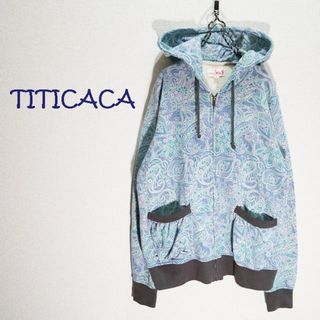 チチカカ(titicaca)の TITICACA　アジアン柄　ジップアップパーカー　フーディ　ブルーグリーン系(パーカー)