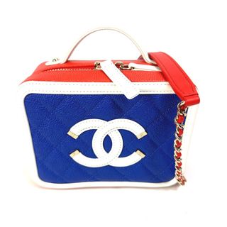 シャネル(CHANEL)のシャネル CHANEL CCフィリグリー バニティバッグ A93342 ココマーク トリコロール ショルダーバッグ キャビアスキン レッド 新品同様(ショルダーバッグ)