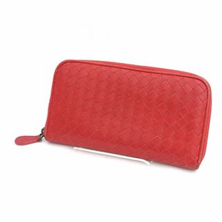 BOTTEGA VENETA / ボッテガ ヴェネタ  ラウンドファスナー 長財布 イントレチャート レザー レッド ブランド 中古  [0990012273](長財布)