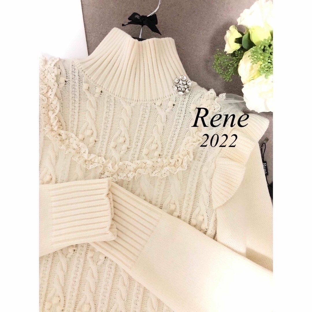 René(ルネ)の新品同様▫️Rene 34✧’22年✧オフ白系☆チュ－ル*レ－ス☆˚ロングニット レディースのワンピース(その他)の商品写真