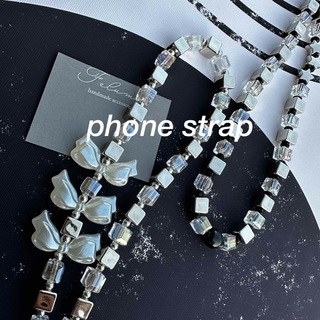 27.  beads phone strap square× ribbon(スマホストラップ/チャーム)