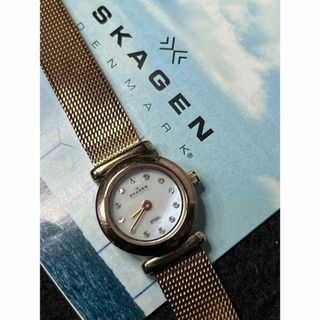 スカーゲン(SKAGEN)の★ SKAGEN シェル盤面12Pダイアモンド 小顔 レディース腕時計★保管品(腕時計)