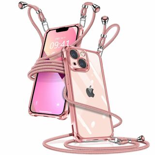 【色: ローズゴールド】iPhone 13 ケース クリア ショルダー iPho(その他)
