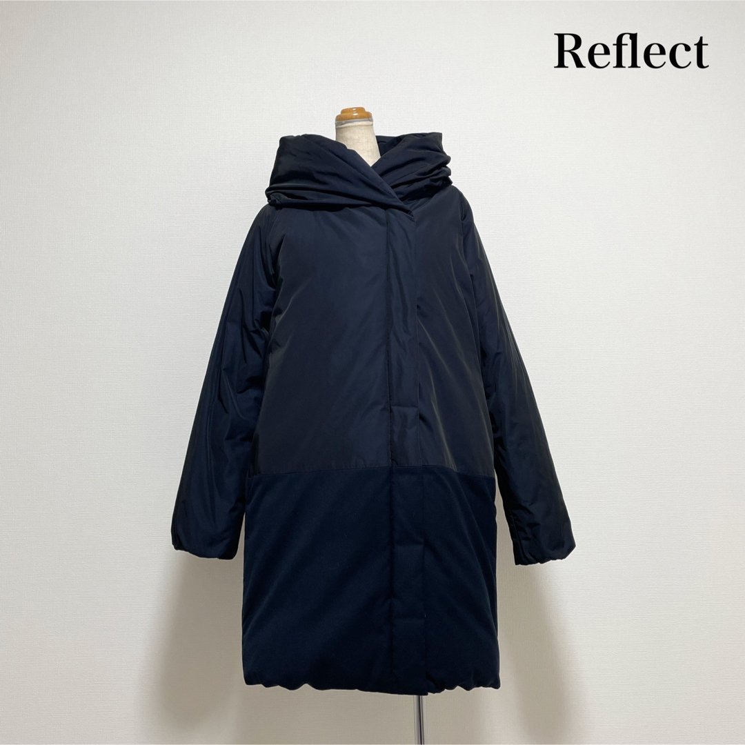 Reflect リフレクト フード付ダウンコート ネイビー 上品 微光沢 冬暖かジャケット/アウター