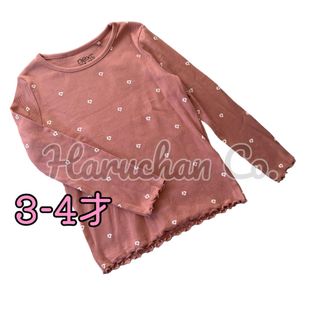 ネクスト(NEXT)の●未使用●3-4才　ダークピンク　花柄　リブ　ロンT(Tシャツ/カットソー)