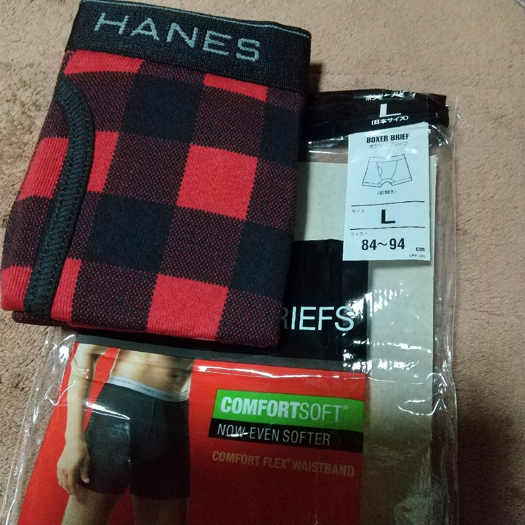 Hanes(ヘインズ)のHanes ボクサーブリーフL 赤チェック 綿95% ヘインズパンツ 下着 ウエ メンズのアンダーウェア(ボクサーパンツ)の商品写真