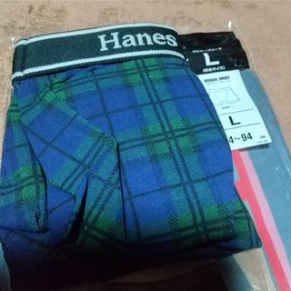 ヘインズ(Hanes)のHanes ボクサーブリーフL 紺x緑チェック 綿95% ヘインズパンツ 下着(ボクサーパンツ)