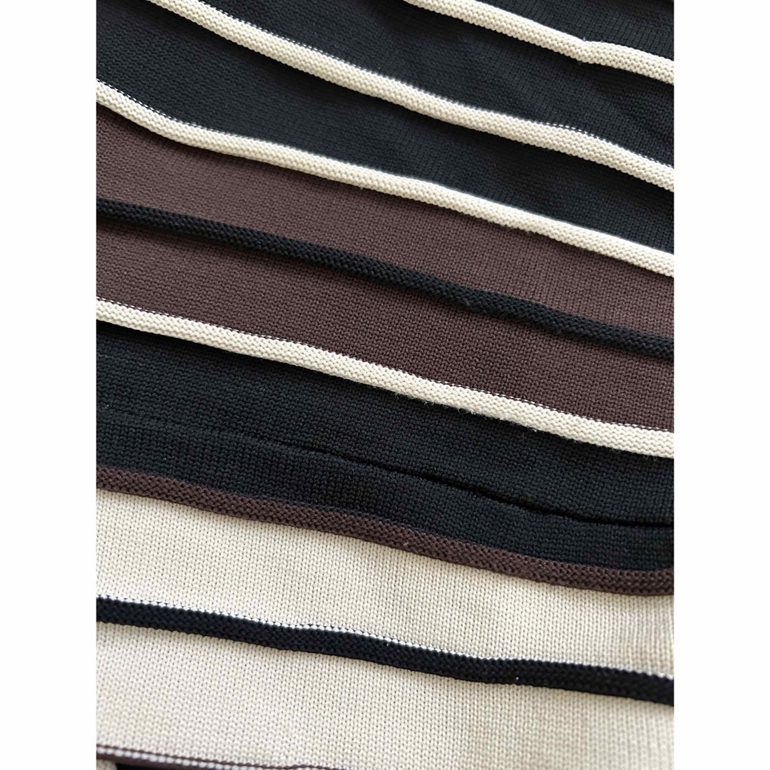 しまむら(シマムラ)のストライプ　スカート　ニット　黒　ブラウン　白 レディースのスカート(ロングスカート)の商品写真