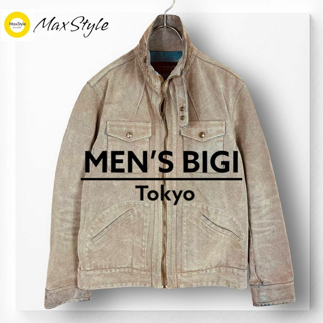 MEN'S BIGI(メンズビギ)の【メンズビギ】シングルライダース レザージャケット L ブラウン コットン メンズのジャケット/アウター(レザージャケット)の商品写真