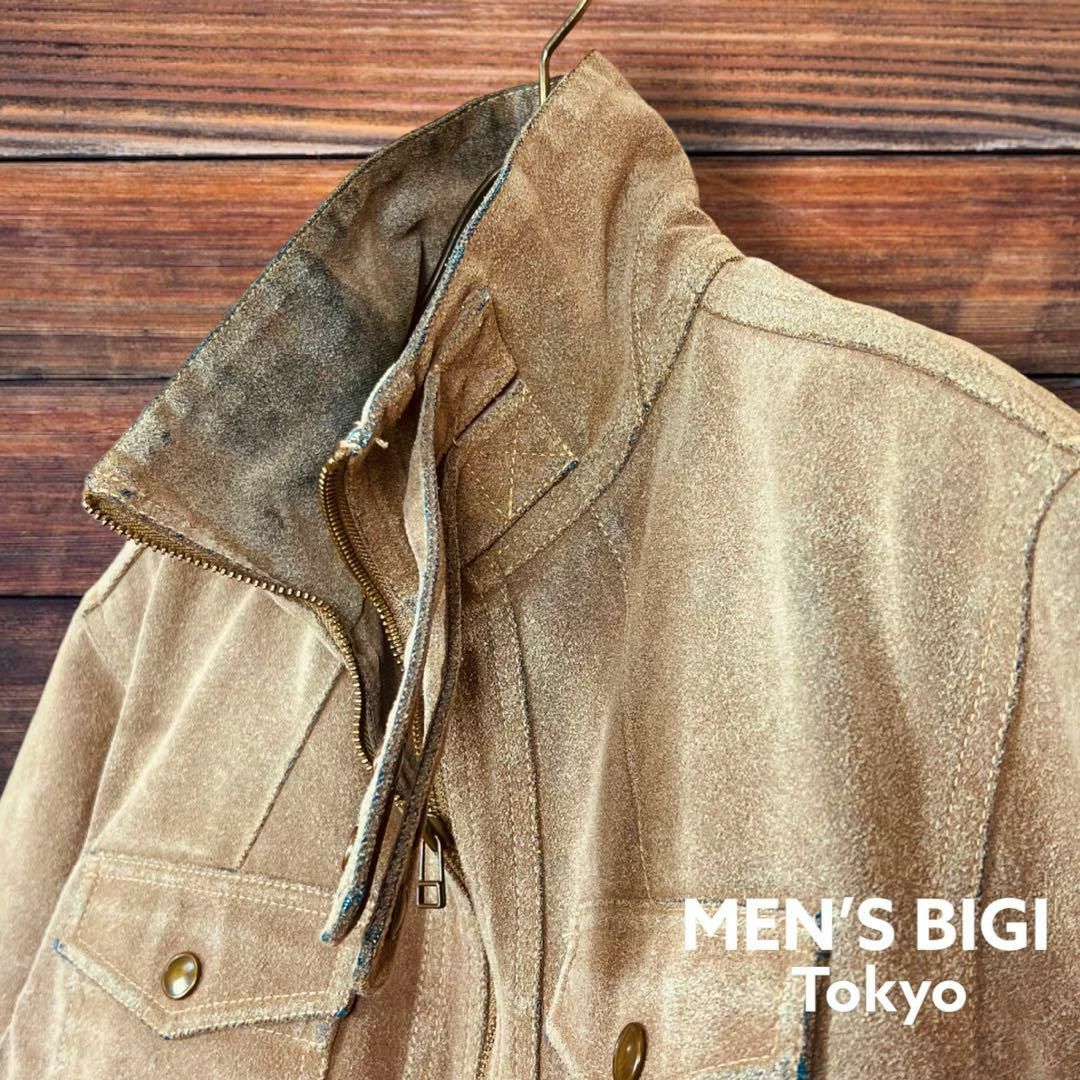 MEN'S BIGI(メンズビギ)の【メンズビギ】シングルライダース レザージャケット L ブラウン コットン メンズのジャケット/アウター(レザージャケット)の商品写真