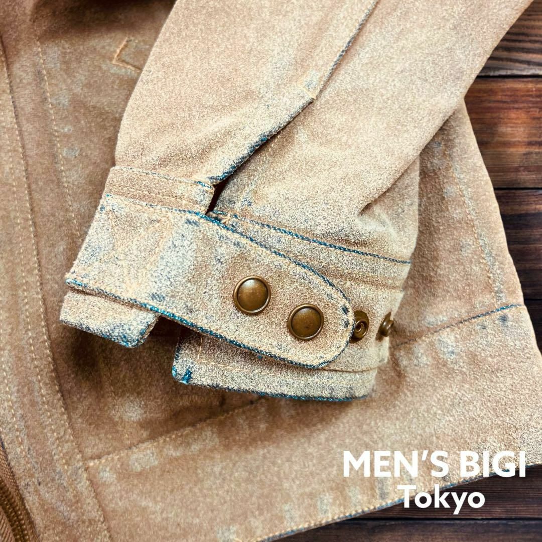 MEN'S BIGI(メンズビギ)の【メンズビギ】シングルライダース レザージャケット L ブラウン コットン メンズのジャケット/アウター(レザージャケット)の商品写真