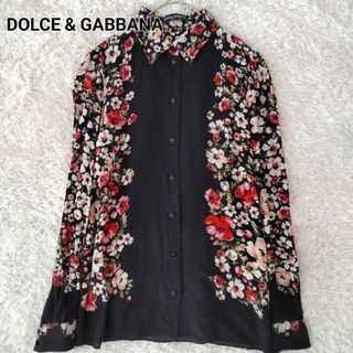 ドルチェアンドガッバーナ(DOLCE&GABBANA)の稀少 ドルチェアンドガッバーナ シルク 花柄 ブラウス シフォン シアーブラック(シャツ/ブラウス(長袖/七分))