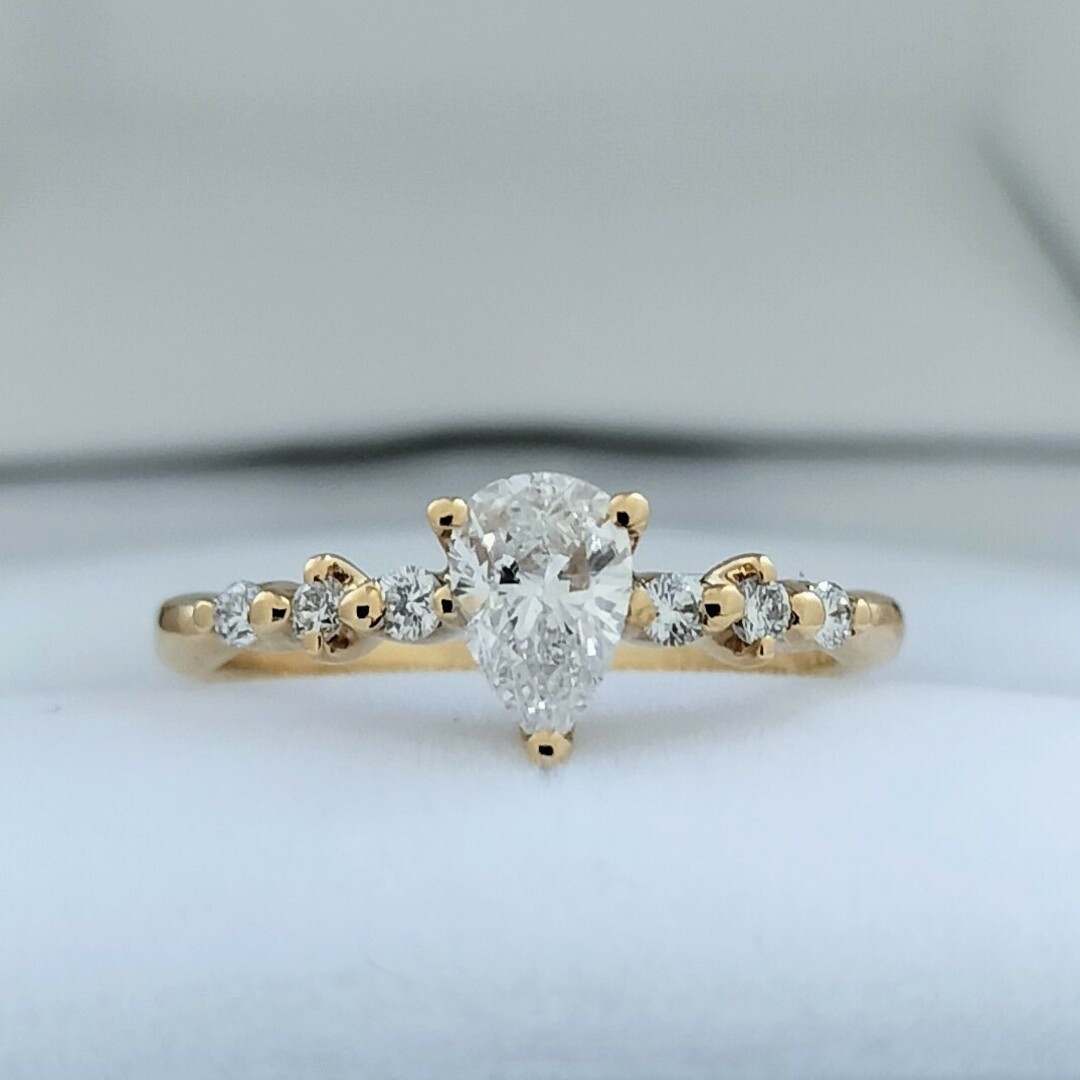 ペアシェイプカット ダイヤモンド リング K18YG 0.477ct D SI2 レディースのアクセサリー(リング(指輪))の商品写真